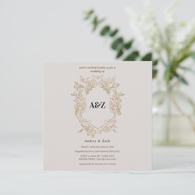 TARJETA DE INVITACIÓN DE BODA Minimalista Beige (Anverso de pie)