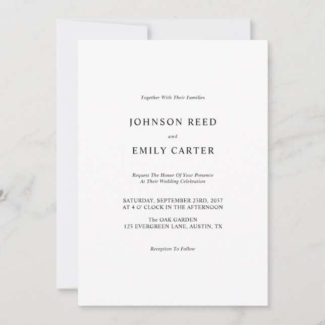 Tarjeta de Invitación de Boda Minimalista Personal (Anverso)
