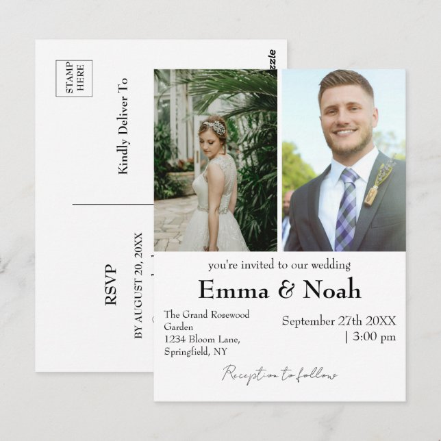 Tarjeta de Invitación de Boda Minimalista Personal (Anverso / Reverso)