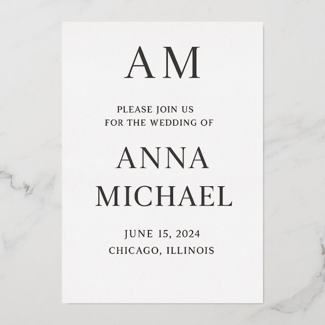 Tarjeta de Invitación de Boda Minimalista y Elegan (Anverso)