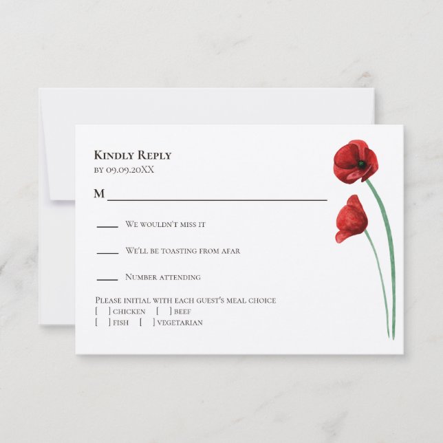 Tarjeta de invitación de boda moderna con amapola  (Anverso)