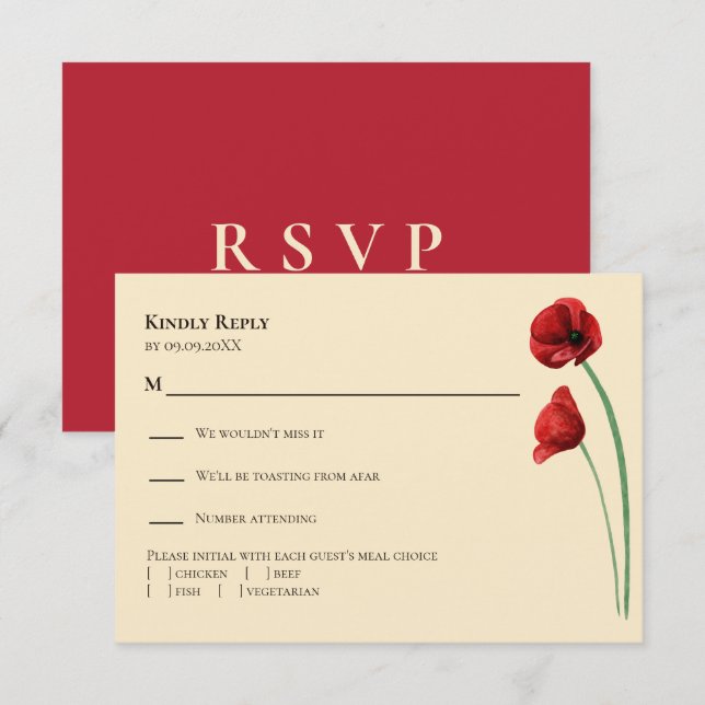 Tarjeta de Invitación de Boda Moderna con Amapola  (Anverso / Reverso)