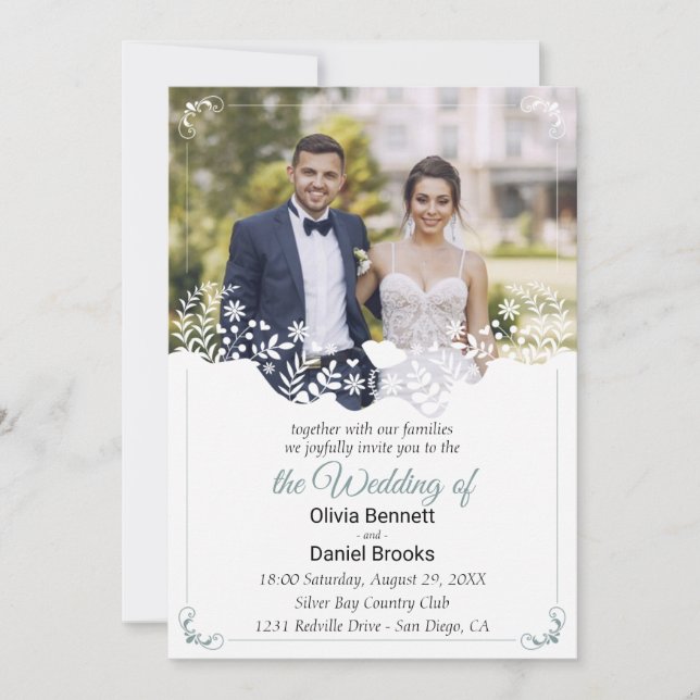 Tarjeta de invitación de boda moderna con foto (Anverso)