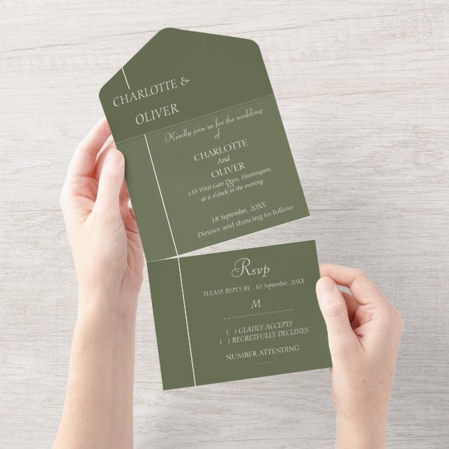 Tarjeta de Invitación de Boda Moderna Todo en Uno (desgarro)