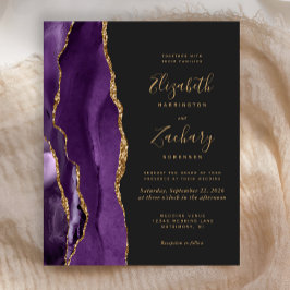 Tarjeta de Invitación de Boda Morado Oscuro con Ag