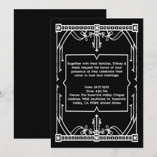 Tarjeta de Invitación de Boda Negra Personalizada