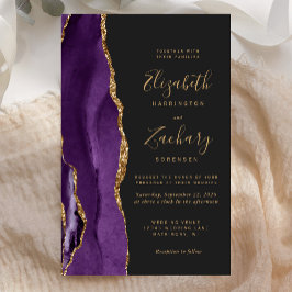 Tarjeta de invitación de boda oscura con ágata dor