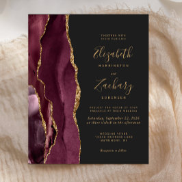 Tarjeta de invitación de boda oscura de ágata dora