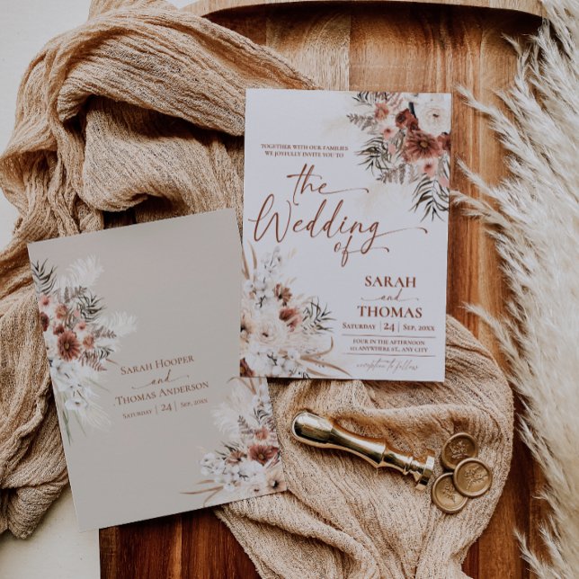 Tarjeta de Invitación de Boda Otoño Boho Tan (Fall Boho Tan Wedding Invitations Card | Bohemian Wedding RSVP)