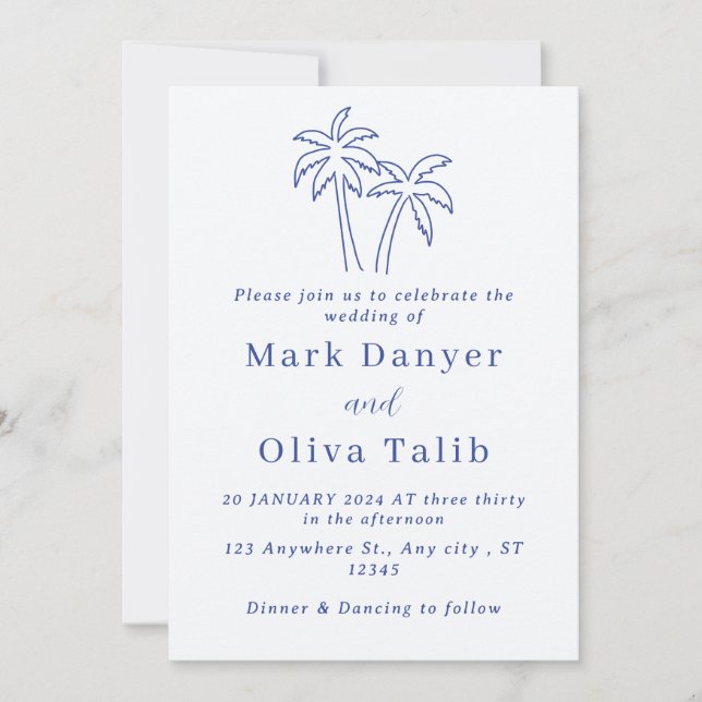 Tarjeta de invitación de boda personalizada - Eleg (Anverso)