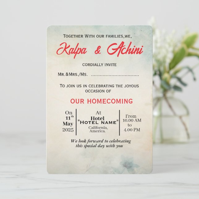Tarjeta de invitación de boda plana (Anverso de pie)