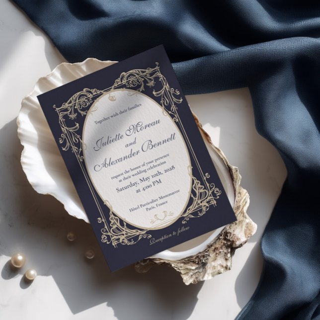 Tarjeta de Invitación de Boda Plegada Barroca Azul (Subido por el creador)