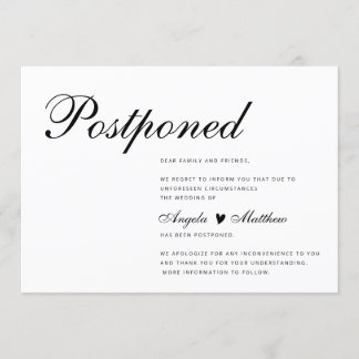 Tarjeta de Invitación de Boda pospone simple y mod