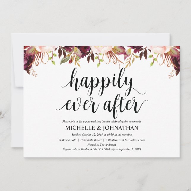 Tarjeta de invitación de boda postal con diseño rú (Anverso)