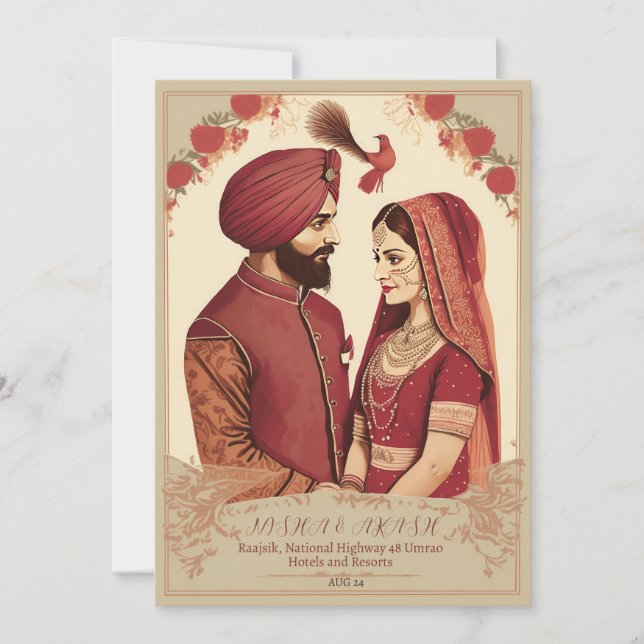 tarjeta de invitación de boda punjabi (Anverso)