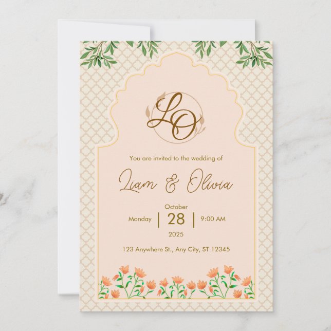 Tarjeta de invitación de boda real acuarela (Anverso)