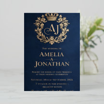 Tarjeta de Invitación de Boda Real de Lujo – Azul