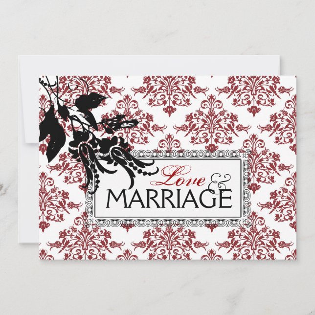 Tarjeta de invitación de boda Red Brocade (Anverso)
