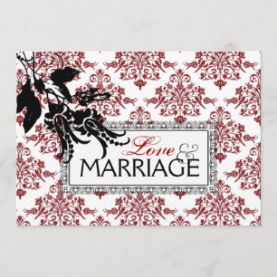 Tarjeta de invitación de boda Red Brocade