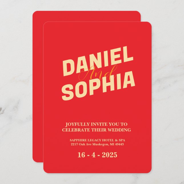 Tarjeta de invitación de boda Retro Red (Anverso / Reverso)
