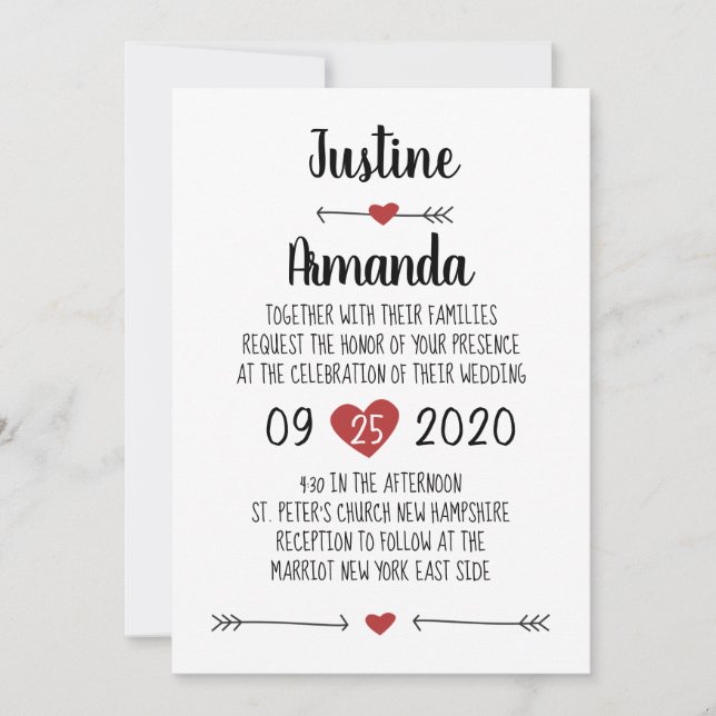 TARJETA DE INVITACIÓN DE BODA ROMÁNTICA (Anverso)