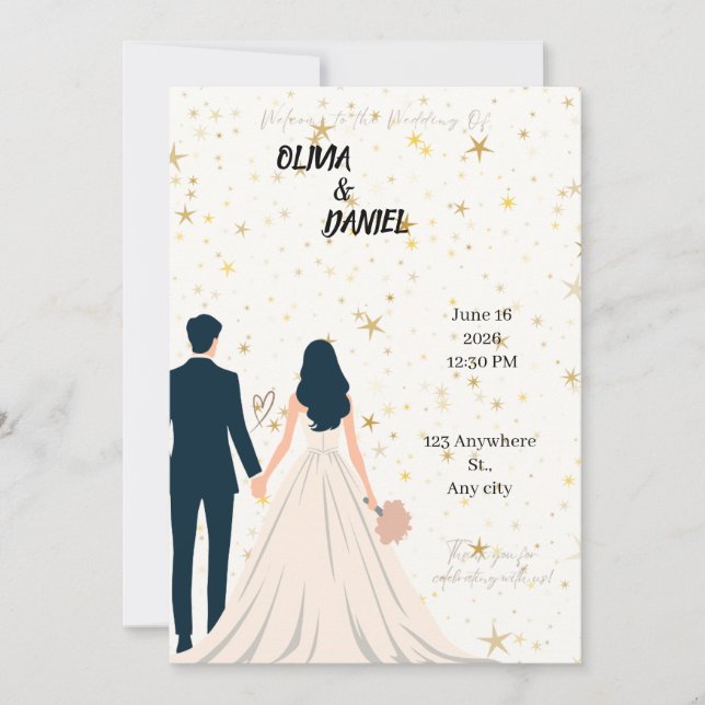 Tarjeta de Invitación de Boda Romántica y Elegante (Anverso)