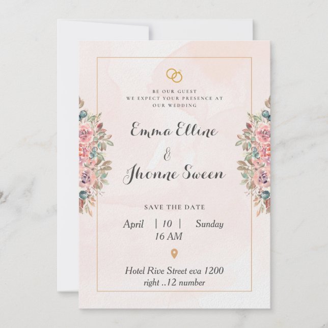 Tarjeta de invitación de boda rosa con diseño luxy (Anverso)