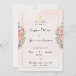 Tarjeta de invitación de boda rosa con diseño luxy