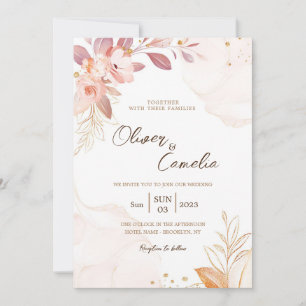 tarjeta de invitación de boda rosa y marrón