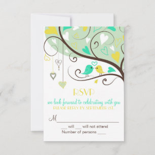 Tarjeta de Invitación de Boda RSVP de Lovebirds Ve
