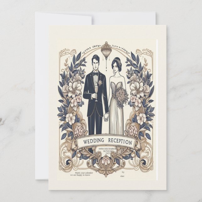 tarjeta de invitación de boda rsvp simple retro (Anverso)