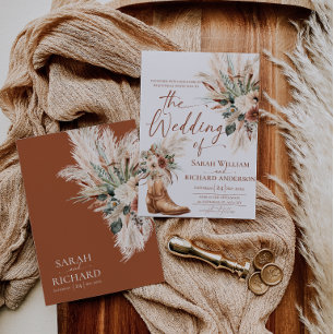 Tarjeta de Invitación de Boda Rustica Western Otoñ