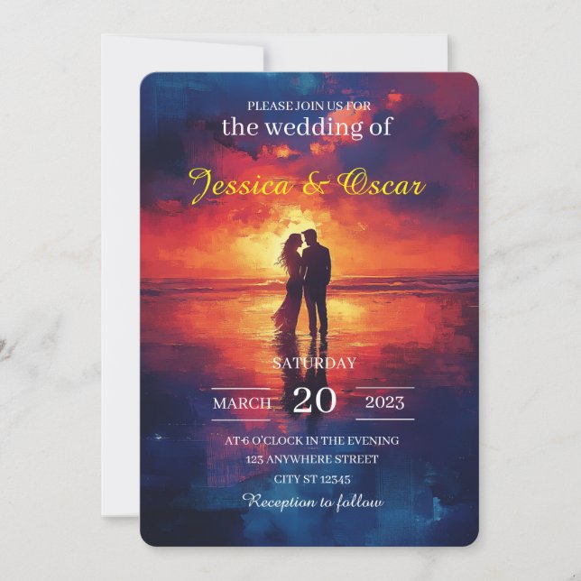 Tarjeta de Invitación de Boda Silueta de Pareja en (Anverso)