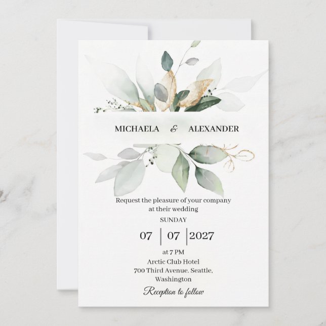 Tarjeta de invitación de boda simple (Anverso)