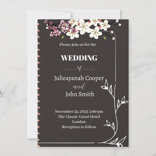 Tarjeta de invitación de boda simple (Anverso)