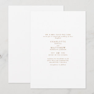 Tarjeta de Invitación de Boda Simple de Oro Texto