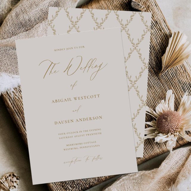 Tarjeta de invitación de boda simple de oro y crem (Subido por el creador)