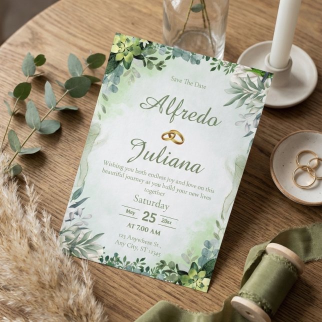 Tarjeta de Invitación de Boda Simple Elegante Verd (Subido por el creador)