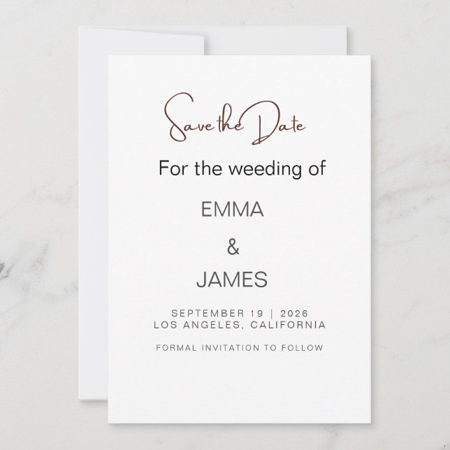 Tarjeta de invitación de boda simple personalizada (Anverso)