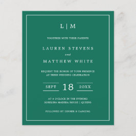 Tarjeta de Invitación de Boda Simple Verde Esmeral