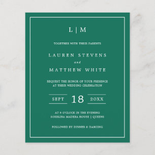 Tarjeta de Invitación de Boda Simple Verde Esmeral