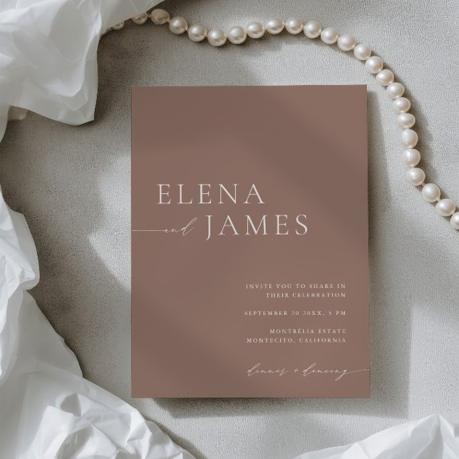 Tarjeta de Invitación de Boda Simple y Elegante Mo (Modern Neutral Mocha & Ivory Wedding Invitation)