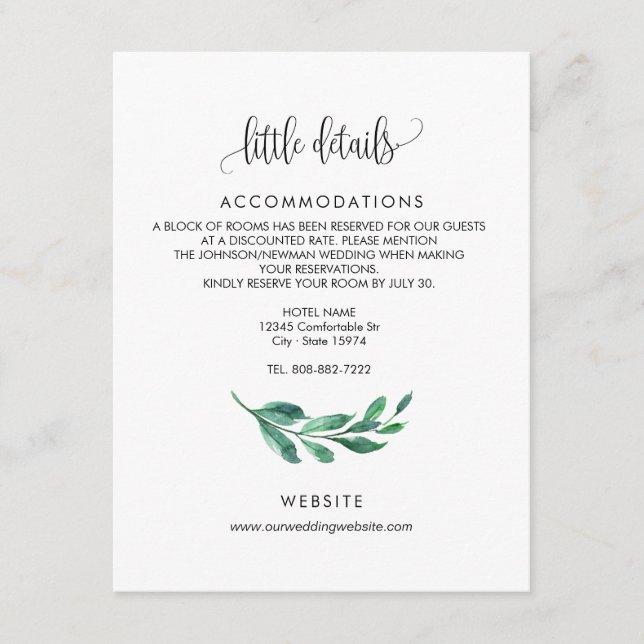 Tarjeta de invitación de boda - tarjeta de detalle (Anverso)