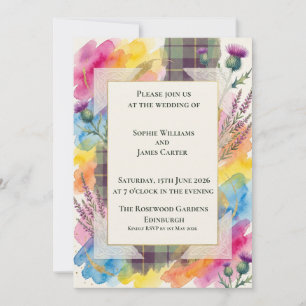 Tarjeta de Invitación de Boda Tartán de Flor Silve