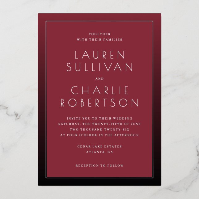 Tarjeta de Invitación de Boda Tipográfica Marrón E (Anverso)
