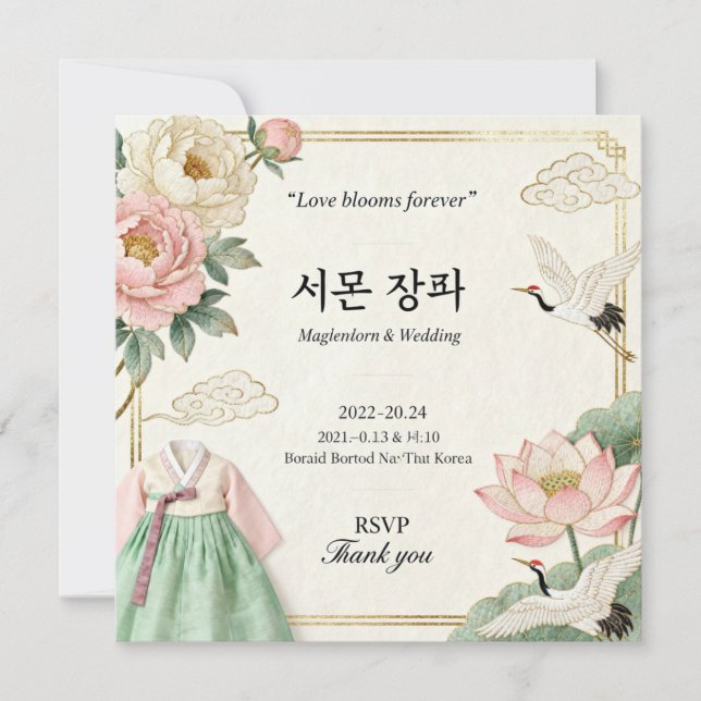 Tarjeta de Invitación de Boda Tradicional Coreana  (Anverso)