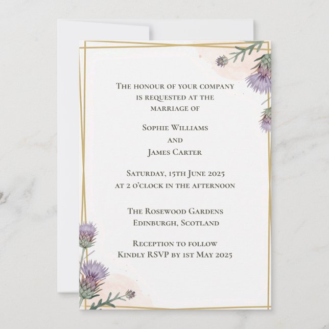 Tarjeta de Invitación de Boda Tradicional Escocesa (Anverso)
