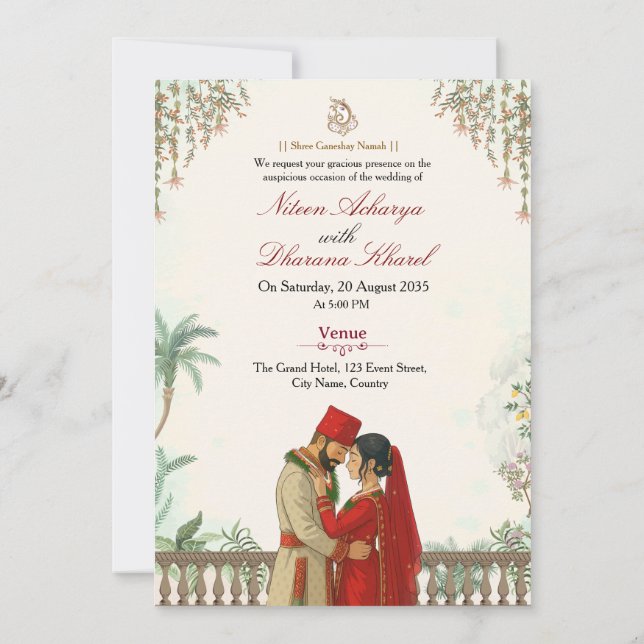 Tarjeta de Invitación de Boda Tradicional Nepali (Reverso)