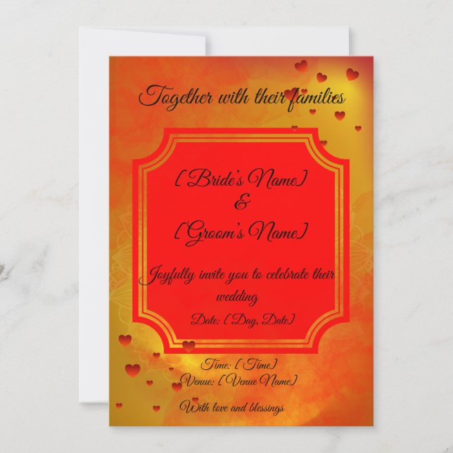 Tarjeta de Invitación de Boda Tradicional Roja y A (Anverso)
