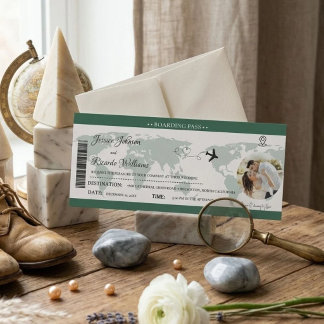 Tarjeta de invitación de boda verde Pase de aborda